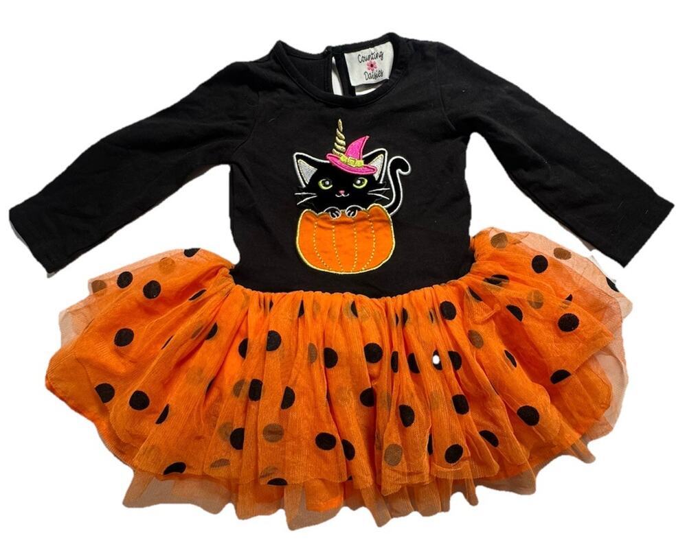 Carter’s Child of Mine Infant Girls Halloween Tutu Dress Black Orange Cat